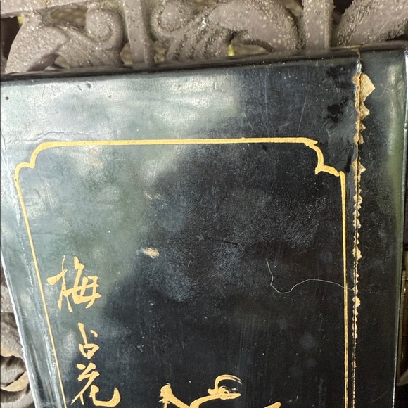 Vintage Japanese Black lacquer w mother of pearl Folding Screen Geishas 18”x14” - Picture 5 of 11